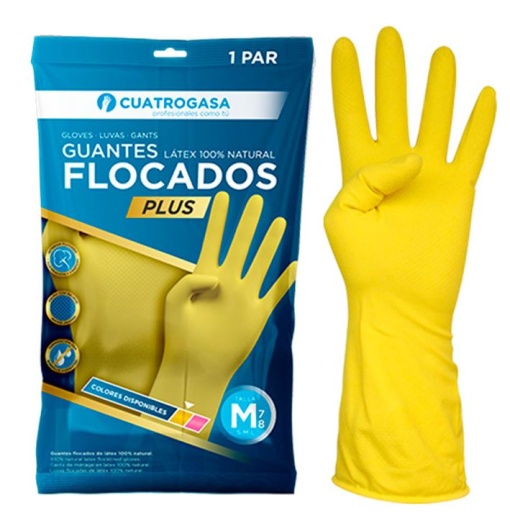 Luva Menage Cuatrocasa Latex Flocado Plus Amarela L