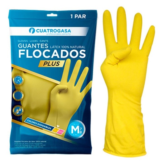 Luva Menage Cuatrocasa Latex Flocado Plus Amarela M