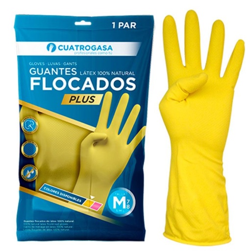 Luva Menage Cuatrocasa Latex Flocado Plus Amarela S