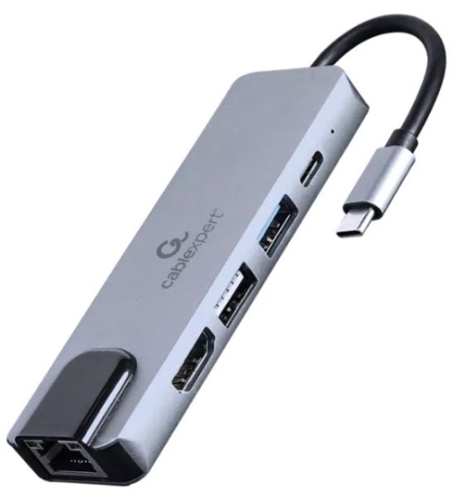 Adaptador Gembird USB-C 5-in-1 (Hub+HDMI+PD+LAN)