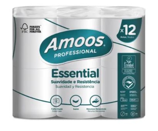 Papel Higienico Domestico Amoos Professional Essential 2Fls 24mt Pack 108rolos