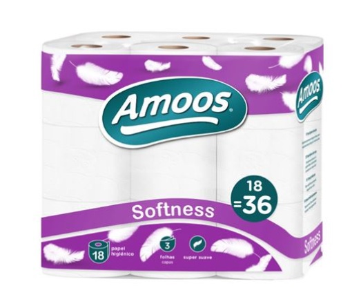 Papel Higienico Domestico Amoos Softness 3Fls 30m (250S) Pack 18un