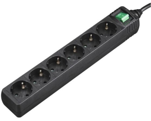 Extensao Electrica 6 Tomadas C/Interruptor 3m Preta