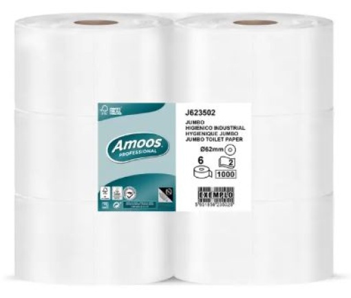 Papel Higienico Jumbo Amoos Professional 2Fls (1000S) 350mt Pack 6un