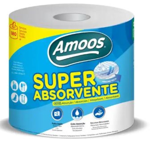 Rolo Papel Multisusos Amoos Super Absorvente 2F 45m x 20.7cm (180S) Pack 6un