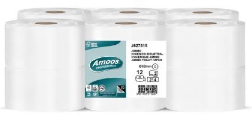 Papel Higienico Jumbo Amoos Professional 2Fls (214S) 75mt Pack 12uni