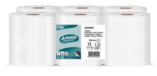 Papel Higienico Jumbo Amoos Professional 2Fls (257S) 90mt Pack 12uni