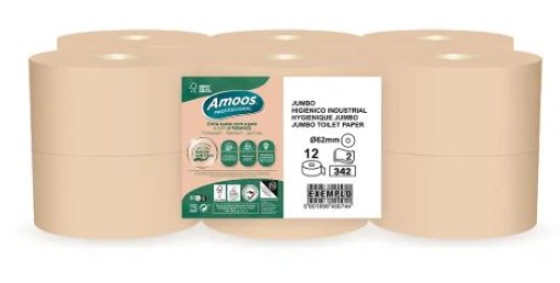 Papel Higienico Jumbo Amoos Professional Natural Soft 2Fls (342S) 120mt Pack 12uni