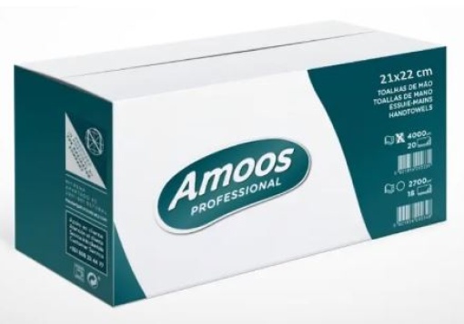 Toalha Mao Zig-Zag Tissue Amoos Professional 2F 21x25.2 Pasta Virgem (20mc x 160uni) Cx.3200un