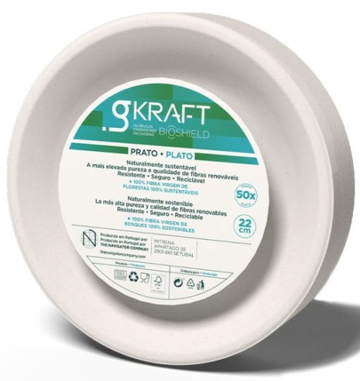 Prato Pasta Celulose Redondo 22cm Branco GKraft 50un