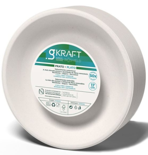 Prato Pasta Celulose Redondo 17cm Branco GKraft 50un
