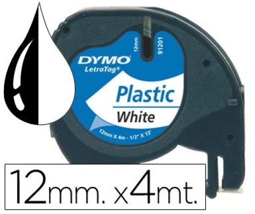 Fita Gravaçao Plastica Dymo Letratag 12mmx4m Preto/Branco (SO721660)(91201)