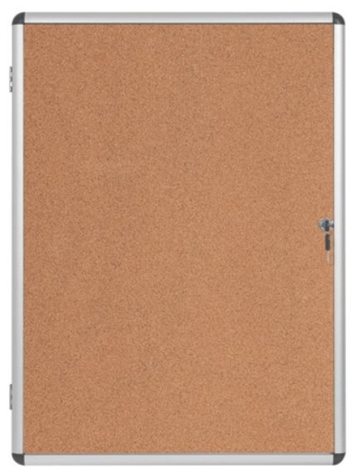 Vitrine Aluminio fundo Cortiça, Porta Acrilico, Aro Aluminio Abertura Lateral Profundidade 18mm (Int) e 35mm (Ext.). 2 chaves (Bi-Office)