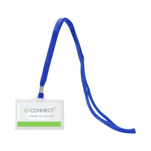 Identificador Q-Connect Plastico Rigido Pendurar Ao Pescoço 94x60mm Cordao Azul (KF17112)