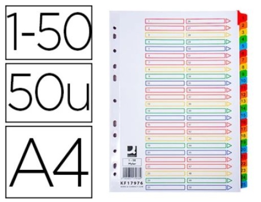 Separador Plastico Q-Connect A4 Numerico 1-50 Conjunto de 50 separadores