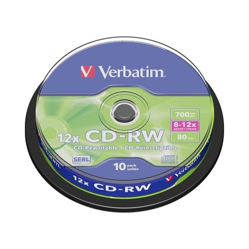 CD-RW Verbatim Serl Capacidade 700mb Velocidade 12 80minPack 10uni