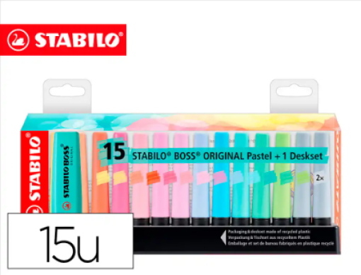 Marcador Fluorescente Stabilo Boss Deskset 70/15 Estojo 15 Cores Pastel Sortidas (7015-02-5)