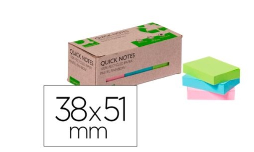 Bloco Notas Adesivas Q-Connect 100% Reciclado Cores Pastel 38x51mm (KF17326)