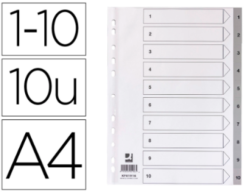 Separador Plastico Q-Connect A4 Numerado 1-10 Cinza (KF01916)