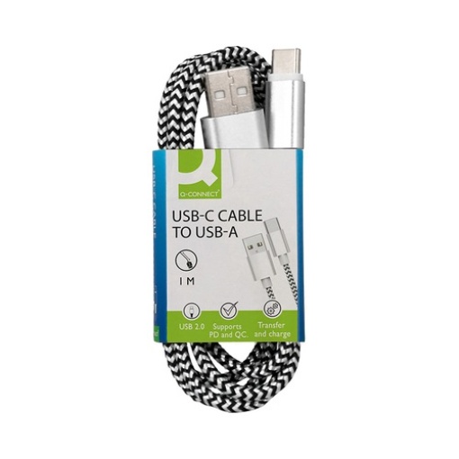 Cabo USB-C a USB-A Q-Connect Nylon Branco 1m