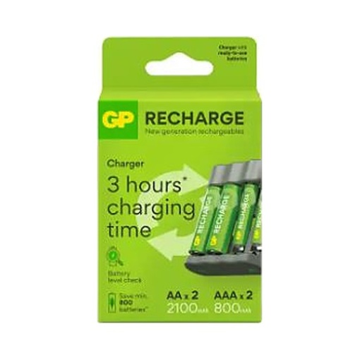 Carregador Pilhas Recarregaveis GP USB AA/AAA +2X AA 2100mah + 2XAAA 800mah