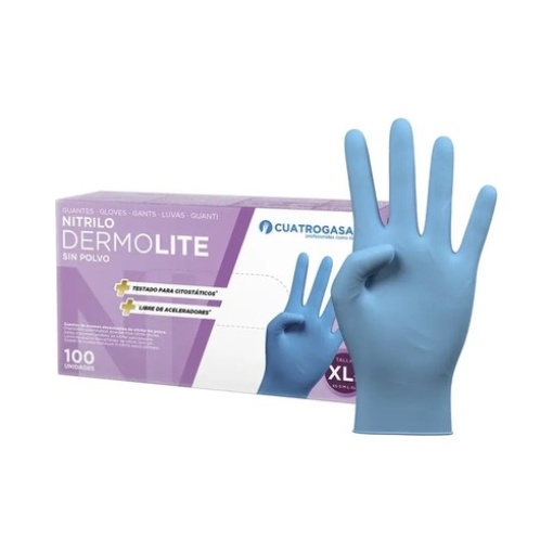 Luva Nitrilo S/Po Cuatrogasa Dermolite 3.5g Azul XL (9-10) Cx.100