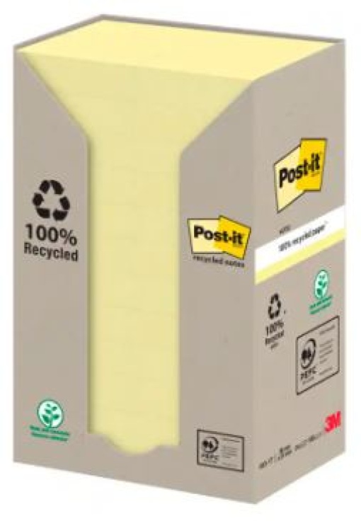 Bloco Notas Adesivas Post-It 38x51mm Amarelo 100% Reciclado Emb.24un (653-1T)