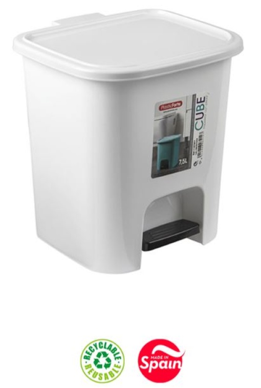 Contentor Plastico Plasticforte Cube C/Pedal WC 7,5L Branco