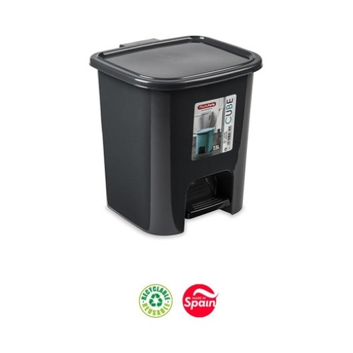 Contentor Plastico Plasticforte Cube C/Pedal WC 7,5L Preto