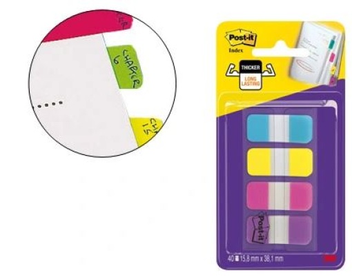 Bandas Separadoras Post-it Index Rigidas Dispensador 4cores Amarelo Azul Rosa  Violeta Mini 4x10mm Pack de 40uni