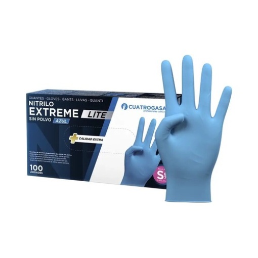 Luva Nitrilo S/Po Cuatrogasa Extreme Lite 5g Azul S (6-7) Cx.100