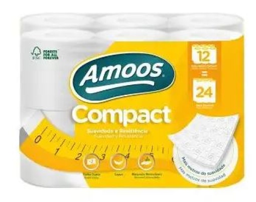 Papel Higienico Domestico Amoos Compact 2Fls 32m Pack 48un (4emb.x12un)